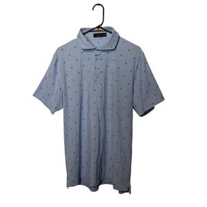 G Fore Polo Shirt Mens Large Blue Red Skull & T's Golf Stretch Performance AOP